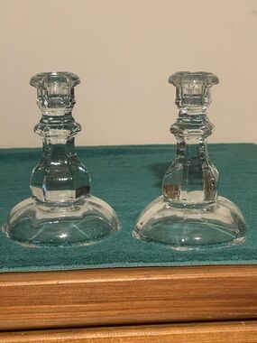 Vintage Clear Crystal Glass Set of 2 Candlestick Holders
